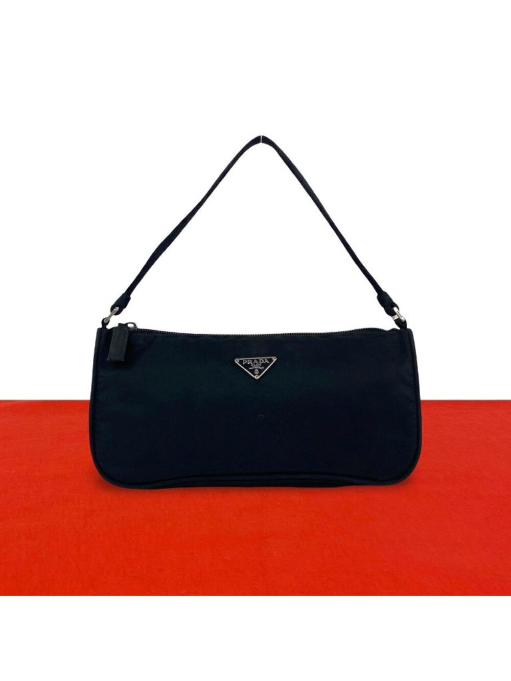 Prada Triangle Logo Plate Tessuto Pocono Nylon Mini Handbag Pouch Black